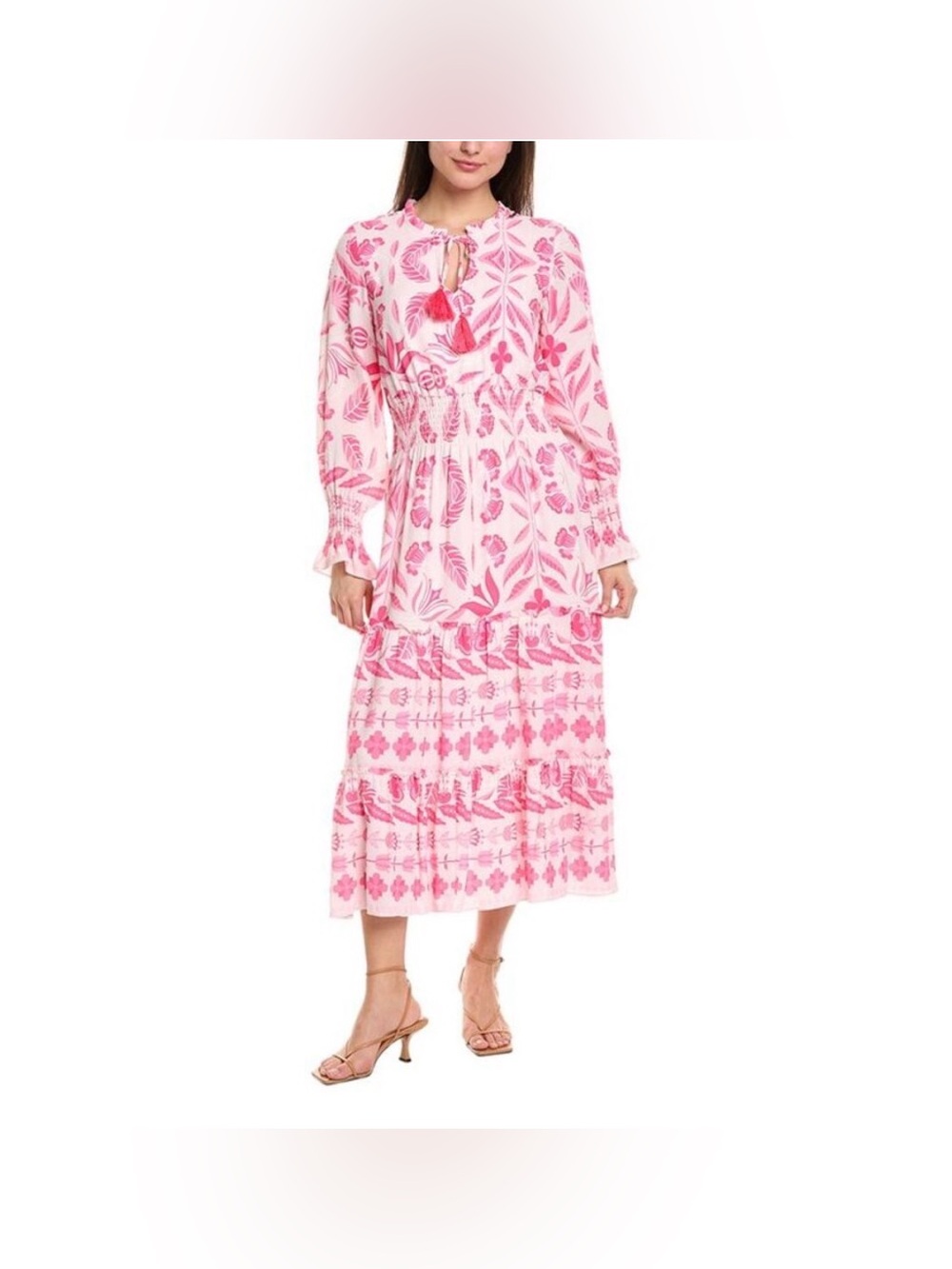 Sail‎ To Sable Smocked Waist Maxi Dress Blush Geo Floral Pink Sundress Large